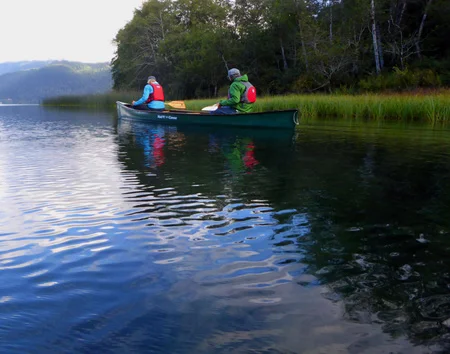 Canoes and paddles at Lake Crescent